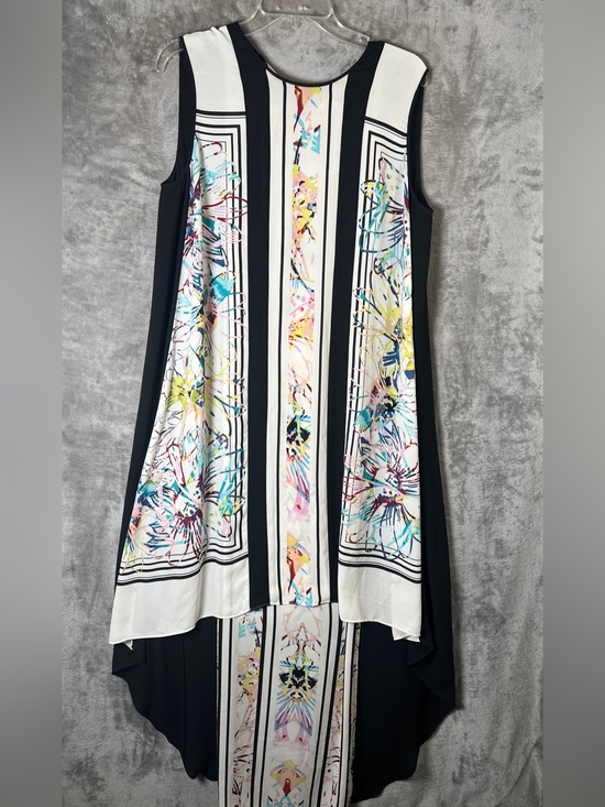 BCBGMaxAzria Dresses & Skirts - BCBGMaxAzria Black & White High-Low Dress with Multicolor Floral Panels